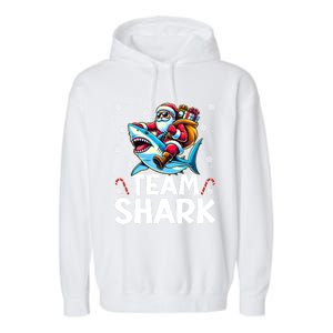 Team Shark Christmas Funnylights Santa Hat Snowflakes Xmas Great Gift Garment-Dyed Fleece Hoodie