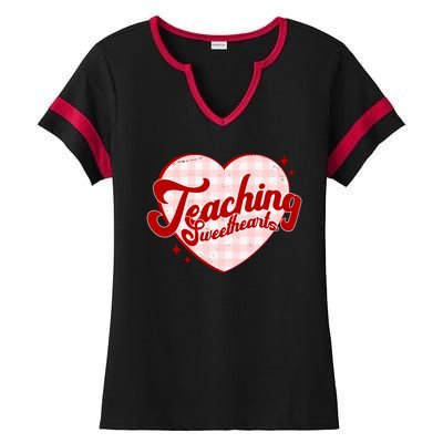 Teaching Sweethearts Cute Valentines Day Teacher Ladies Halftime Notch Neck Tee