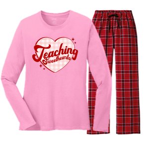 Teaching Sweethearts Cute Valentines Day Teacher Women's Long Sleeve Flannel Pajama Set 