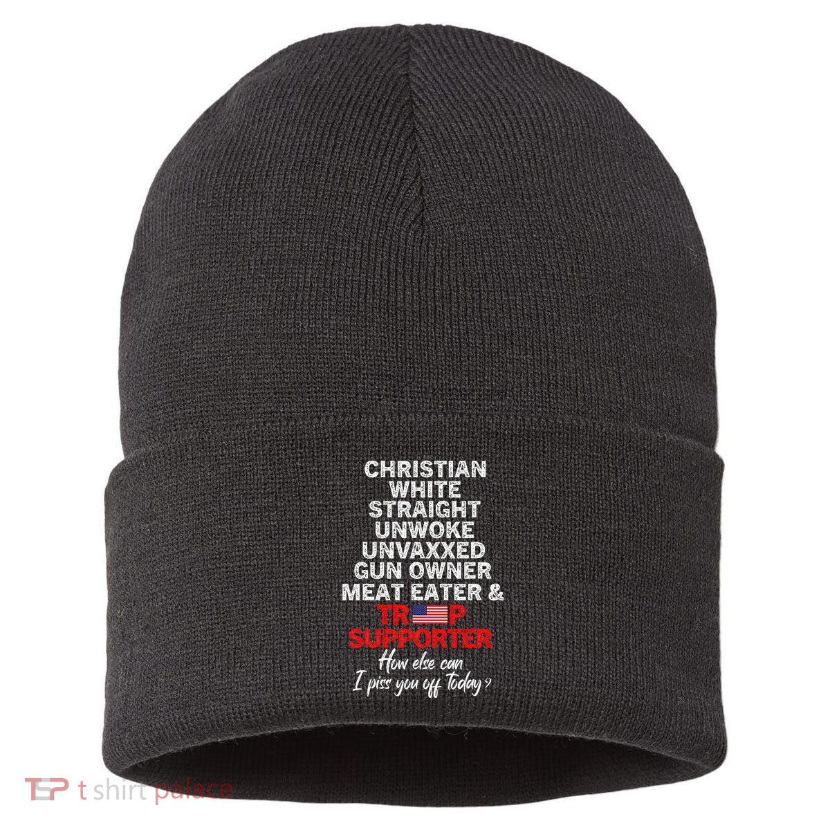 Trump Supporter Christian White Straight Unwoke Unvaxxed Sustainable Knit Beanie