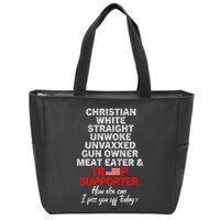 Trump Supporter Christian White Straight Unwoke Unvaxxed Zip Tote Bag