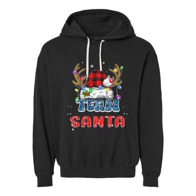 Team Santa Claus Hat Buffalo Plaid Christmas Matching Family Garment-Dyed Fleece Hoodie