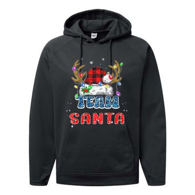 Team Santa Claus Hat Buffalo Plaid Christmas Matching Family Performance Fleece Hoodie