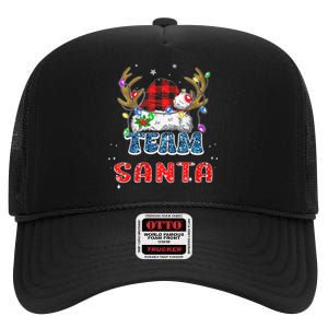 Team Santa Claus Hat Buffalo Plaid Christmas Matching Family High Crown Mesh Back Trucker Hat