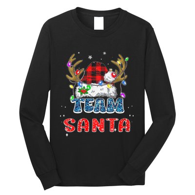 Team Santa Claus Hat Buffalo Plaid Christmas Matching Family Long Sleeve Shirt