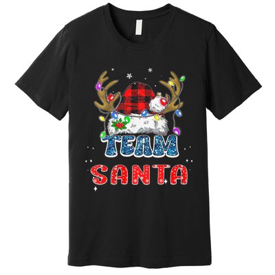 Team Santa Claus Hat Buffalo Plaid Christmas Matching Family Premium T-Shirt