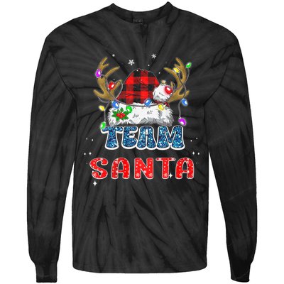 Team Santa Claus Hat Buffalo Plaid Christmas Matching Family Tie-Dye Long Sleeve Shirt