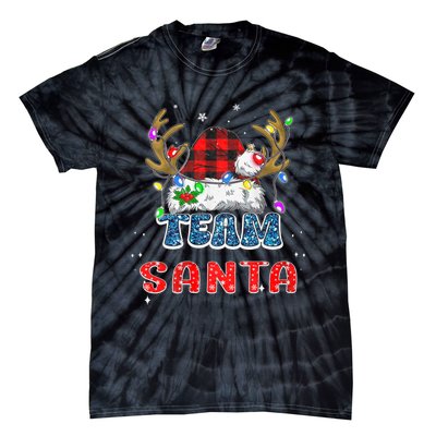 Team Santa Claus Hat Buffalo Plaid Christmas Matching Family Tie-Dye T-Shirt