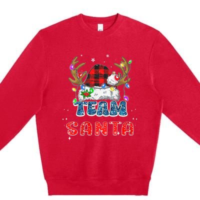 Team Santa Claus Hat Buffalo Plaid Christmas Matching Family Premium Crewneck Sweatshirt