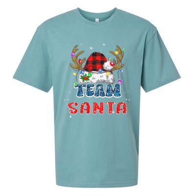 Team Santa Claus Hat Buffalo Plaid Christmas Matching Family Sueded Cloud Jersey T-Shirt