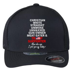 Trump Supporter Christian White Straight Unwoke Unvaxxed Flexfit Unipanel Trucker Cap