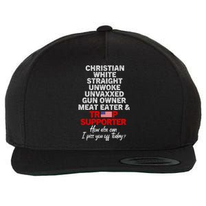 Trump Supporter Christian White Straight Unwoke Unvaxxed Wool Snapback Cap