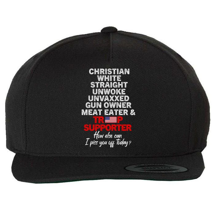 Trump Supporter Christian White Straight Unwoke Unvaxxed Wool Snapback Cap