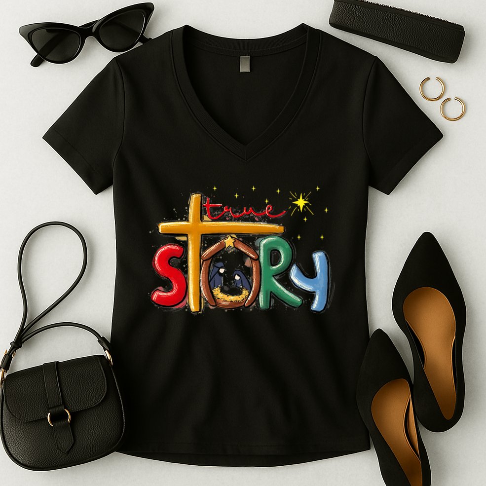 True Story Christmas Nativity Jesus Christian Christmas Premium Women's V-Neck T-Shirt