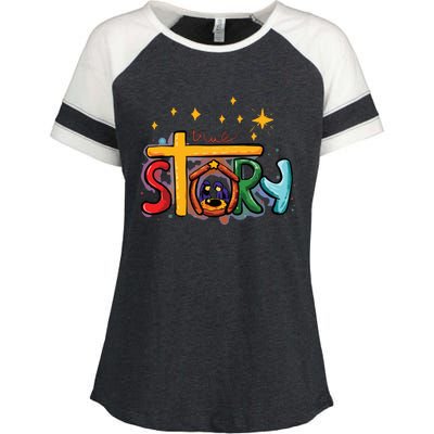 True Story Christmas Nativity Jesus Christian Christmas Enza Ladies Jersey Colorblock Tee