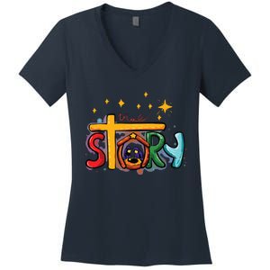 True Story Christmas Nativity Jesus Christian Christmas Women's V-Neck T-Shirt