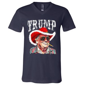 Trump Santa Cowboy Hat Christmas Texas Western Howdy Xmas V-Neck T-Shirt