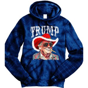 Trump Santa Cowboy Hat Christmas Texas Western Howdy Xmas Tie Dye Hoodie