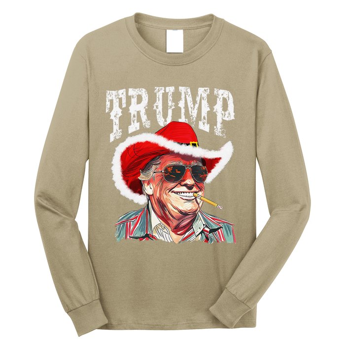 Trump Santa Cowboy Hat Christmas Texas Western Howdy Xmas Long Sleeve Shirt