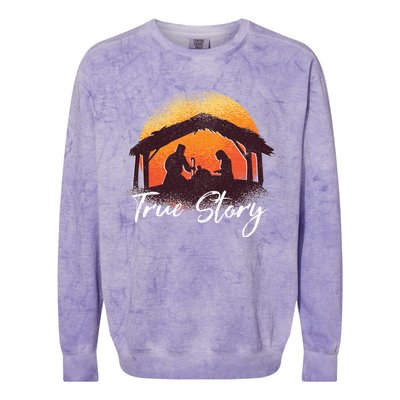 True Story Christmas Nativity Scene Manger Catholic Gifts Colorblast Crewneck Sweatshirt