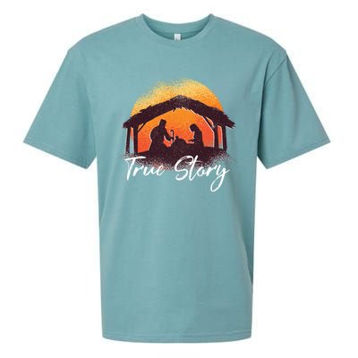 True Story Christmas Nativity Scene Manger Catholic Gifts Sueded Cloud Jersey T-Shirt