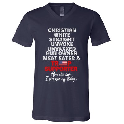 Trump Supporter Christian White Straight Unwoke Unvaxxed V-Neck T-Shirt