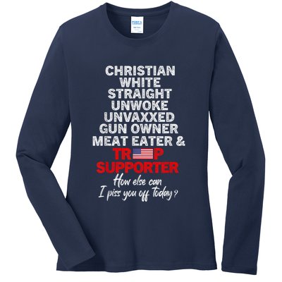 Trump Supporter Christian White Straight Unwoke Unvaxxed Ladies Long Sleeve Shirt
