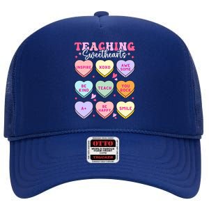 Teaching Sweethearts Candy Heart Teacher Valentines Day Cute Cool Gift High Crown Mesh Back Trucker Hat