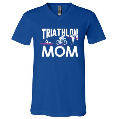 Triathlete Swimming Cycling Running Funny Gift Triathlon Mom Funny Gift V-Neck T-Shirt