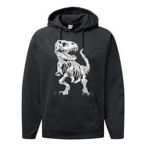 TRex Skeleton Dino Bones Paleontologist Fossil Dinosaur Performance Fleece Hoodie