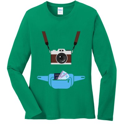 Tourist Spirit Day Camera Passport Fannypack Ladies Long Sleeve Shirt