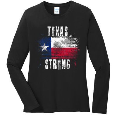 Texas Strong Distressed Flag Texan Pride Ladies Long Sleeve Shirt