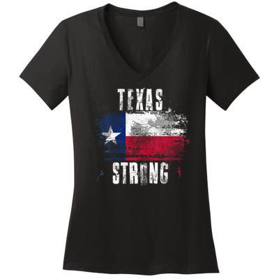 Texas Strong Distressed Flag Texan Pride Women's V-Neck T-Shirt