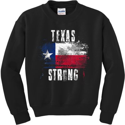 Texas Strong Distressed Flag Texan Pride Kids Sweatshirt