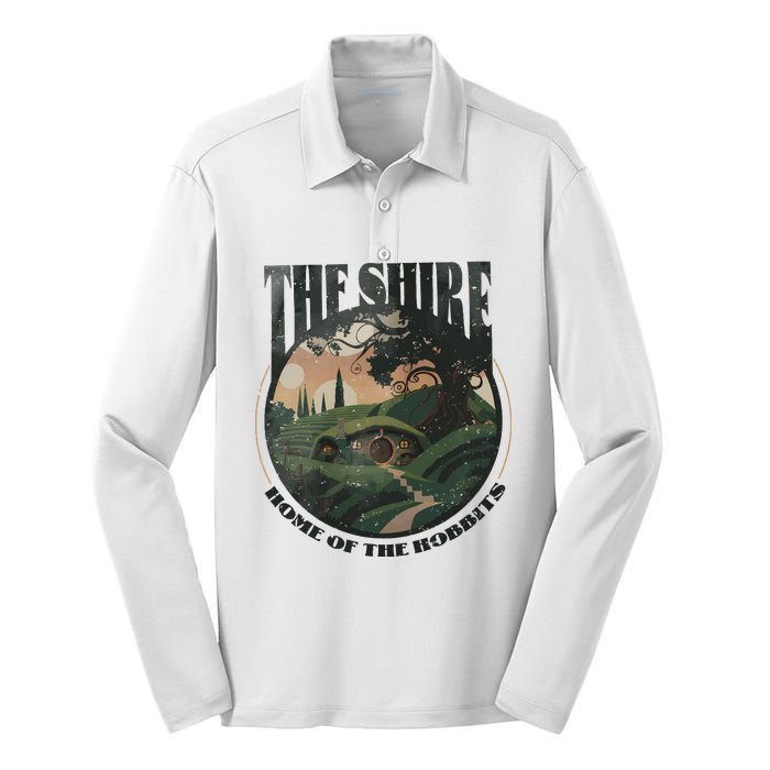 The Shire Distressed Fantasy Merch Tolkien Aragorn Frodo Baggin Silk Touch Performance Long Sleeve Polo