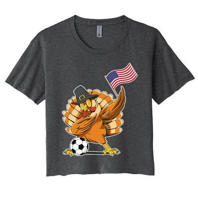 Thanksgiving Soccer  Dabing Turkey USA Soccer Ball Women's Crop Top Tee