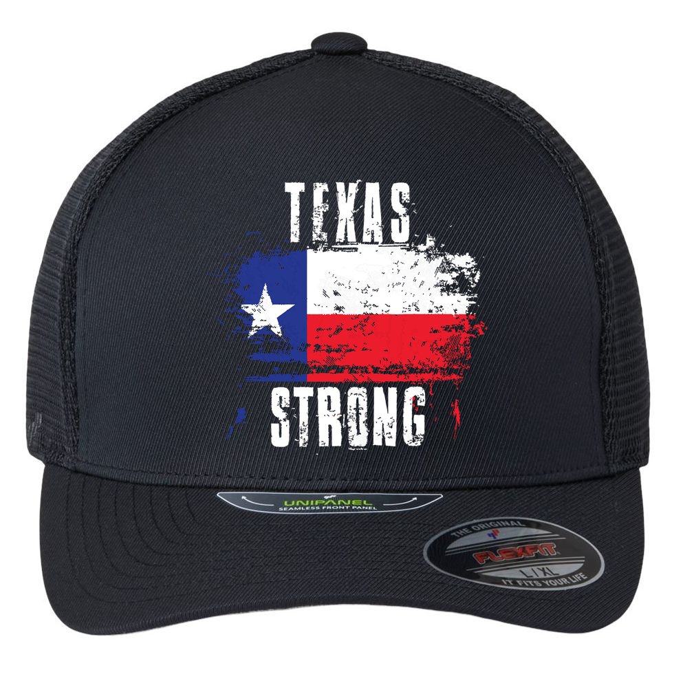 Texas Strong Distressed Flag Texan Pride Flexfit Unipanel Trucker Cap