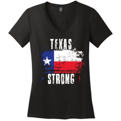 Texas Strong Distressed Flag Texan Pride Women's V-Neck T-Shirt