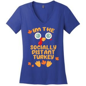 The Socially Distant Turkey Matching Thanksgiving Family Meaningful Gift Women's V-Neck T-Shirt