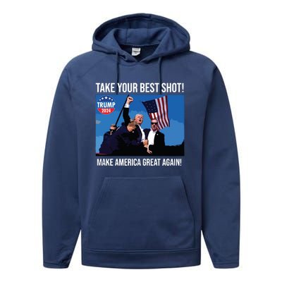 Trump Shot Donald Trump Make America Great Again Trump Mug Shot Performance Fleece Hoodie