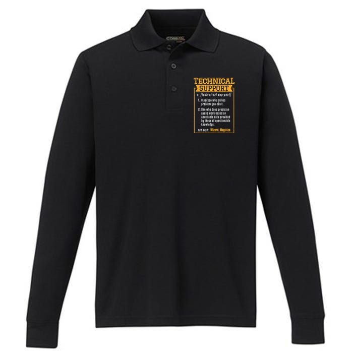 Tech Support Definition Funny Computer Geek Performance Long Sleeve Polo