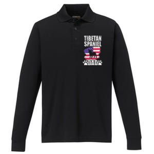 Tibetan Spaniel Dad Dog Lover American Us Flag Performance Long Sleeve Polo