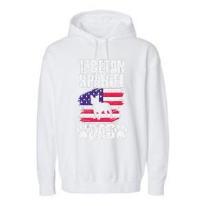 Tibetan Spaniel Dad Dog Lover American Us Flag Garment-Dyed Fleece Hoodie