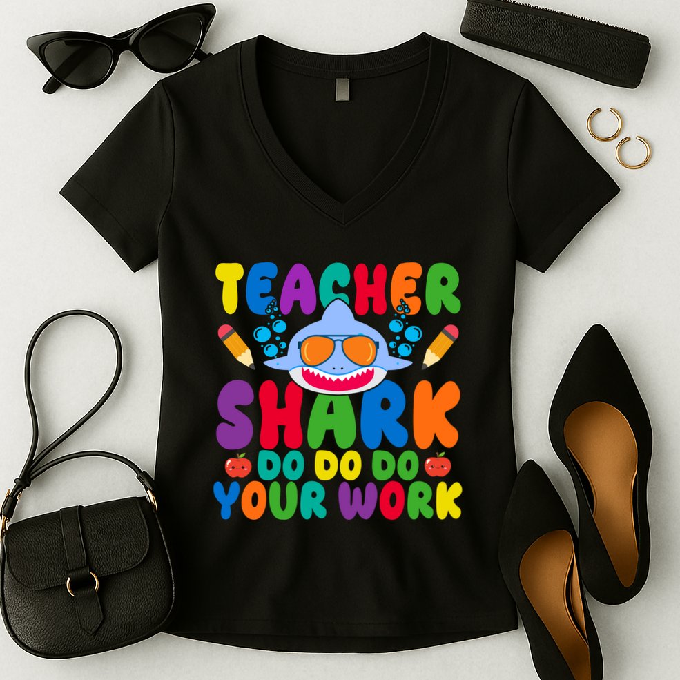 Teacher Shark Do Your Work Funny Back To School Women's V-Neck T-Shirt