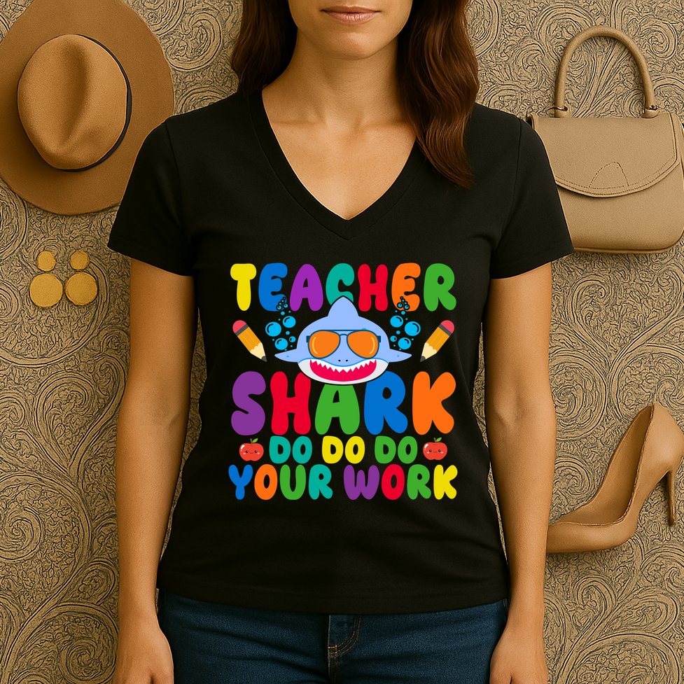 Teacher Shark Do Your Work Funny Back To School Women's V-Neck T-Shirt