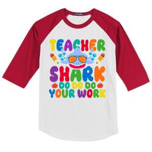 Teacher Shark Do Your Work Funny Back To School Kids Colorblock Raglan Jersey