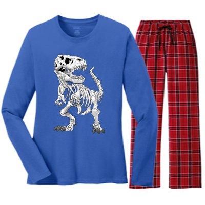 TRex Skeleton Dino Bones Paleontologist Fossil Dinosaur Funny Gift Women's Long Sleeve Flannel Pajama Set 