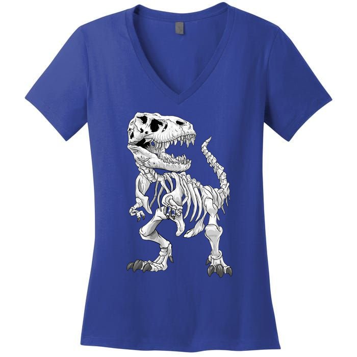 TRex Skeleton Dino Bones Paleontologist Fossil Dinosaur Funny Gift Women's V-Neck T-Shirt