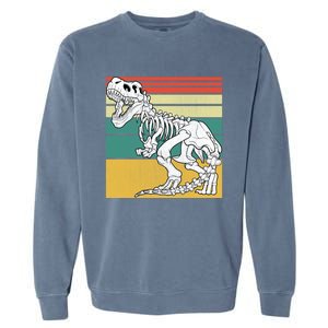 TRex Skeleton Dinosaur Retro Sunset Funny TRex Great Gift Garment-Dyed Sweatshirt