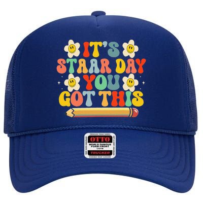 Test Staar Day You Got This Teacher Retro Groovy Testing Day High Crown Mesh Back Trucker Hat